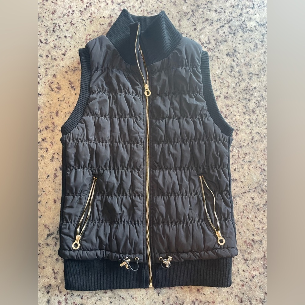 Black Calvin Klein Quilted Vest with Gold Accents